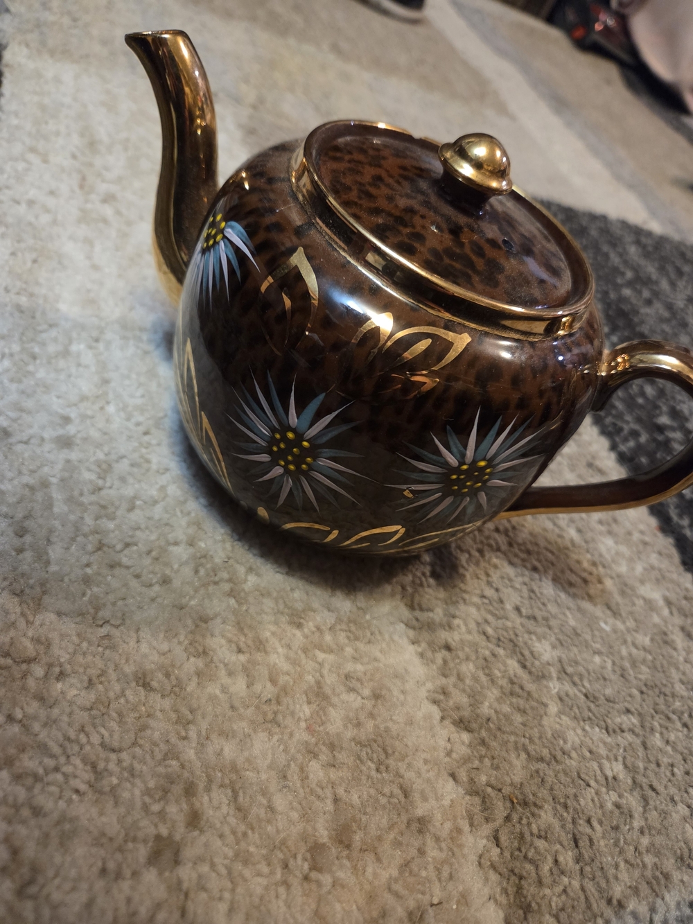 Vintage Sadler England Teapot Brown Gold Floral S498